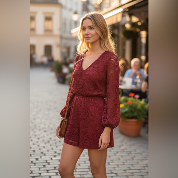 Maurices Dresses & Skirts - Maurices Deep Red Lace Romper/Dress